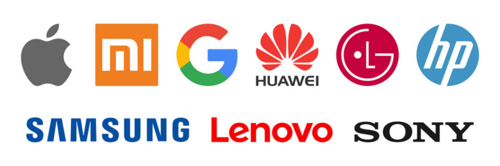 Apple, Samsung, Xiaomi, Motorola, LG, Huawei, HP, Lenovo, Sony